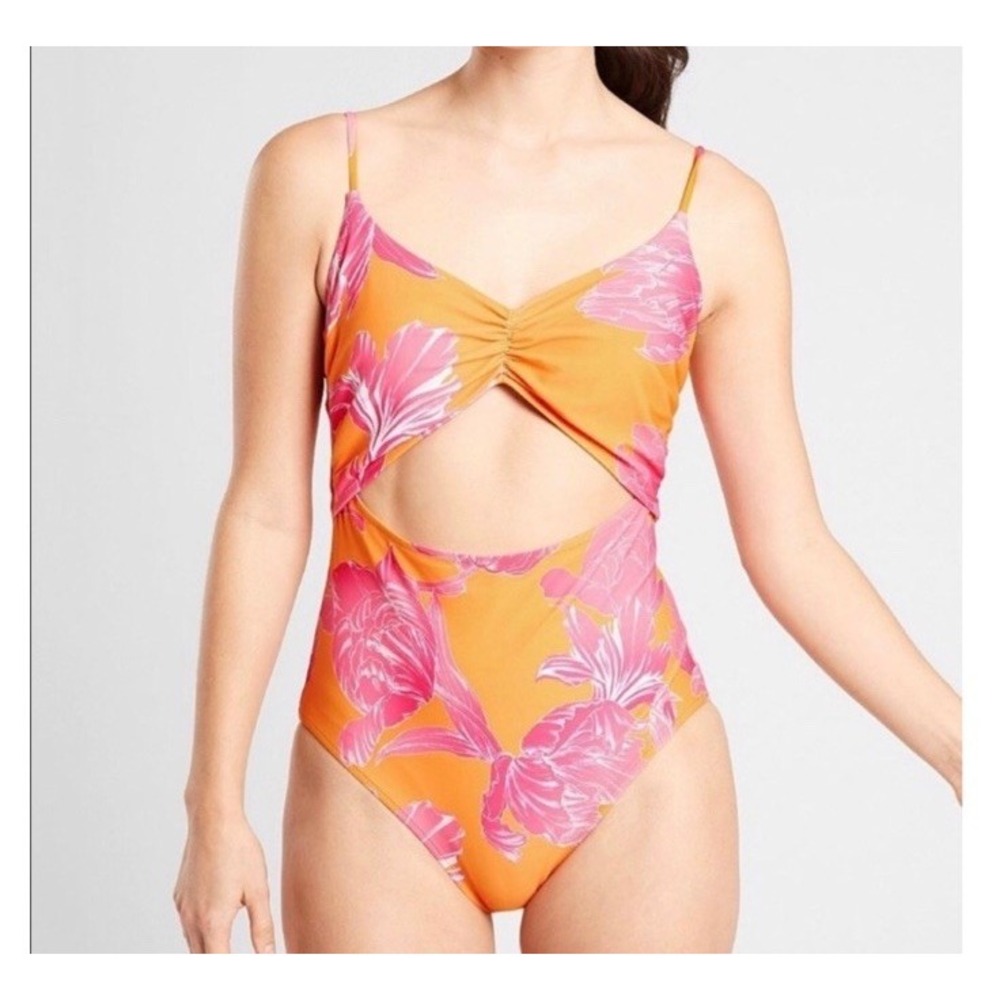 Athleta Kailua Moor Cutout One Piece Swimsuit Large Tall‎ Mango Orange Pink